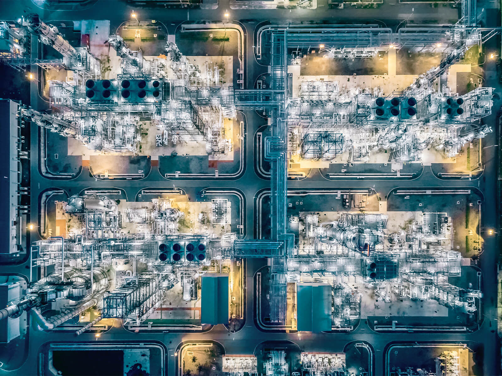 Aerial view Oil refinery at night.